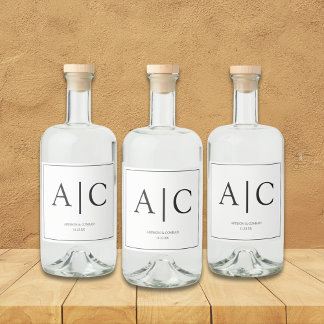 Étiquettes Pour Bouteilles De Liqueur Mariage de Monogramme blanc classique moderne