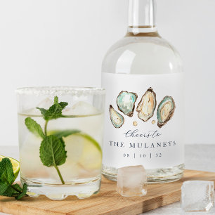 Étiquettes Pour Bouteilles De Liqueur Mariage d'huîtres d'aquarelle côtière
