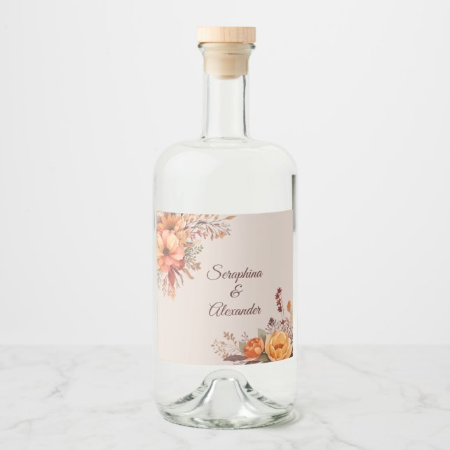 Étiquettes Pour Bouteilles De Liqueur Mariage floral rustique de l'automne (Devant)