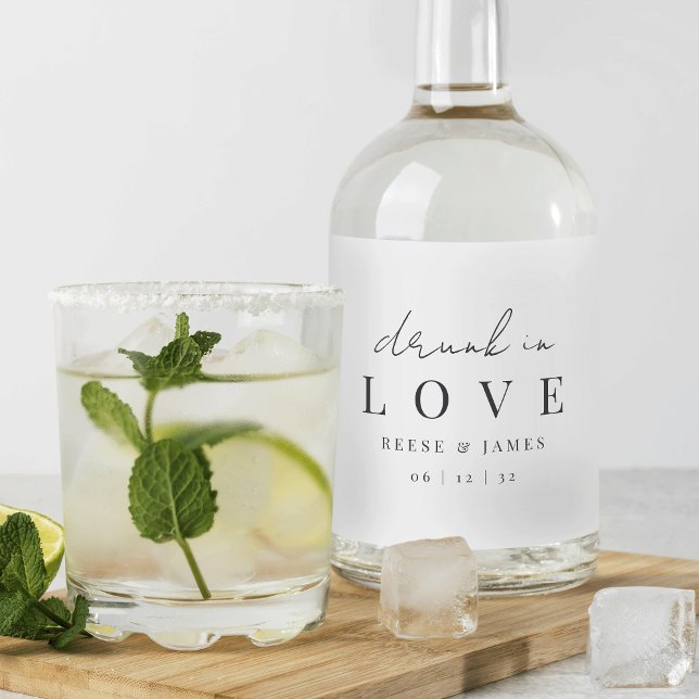 Étiquettes Pour Bouteilles De Liqueur Mariage minimaliste moderne "ivre en amour" (Créateur téléchargé)