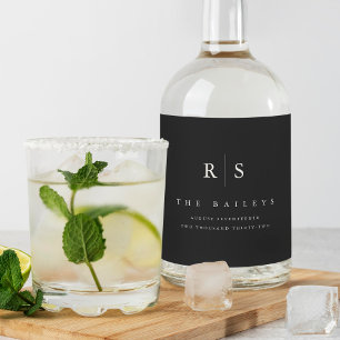 Étiquettes Pour Bouteilles De Liqueur Mariage Monogramme noir & écrin classique