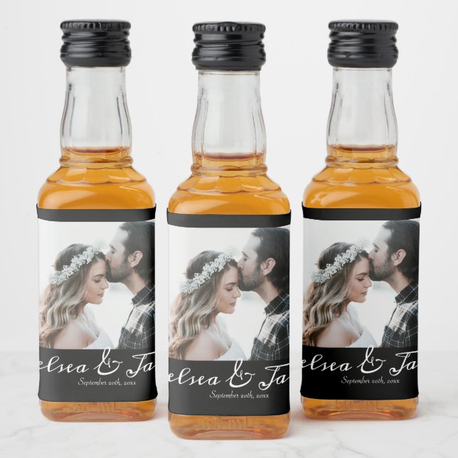 Étiquettes Pour Bouteilles De Liqueur Mariage photo personnalisé Noir & Blanc Favoriser (Bouteilles)