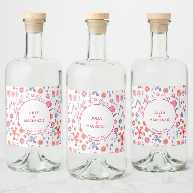 Étiquettes Pour Bouteilles De Liqueur Mariage rose (Bouteilles)