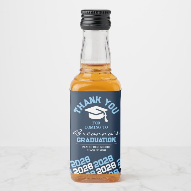 Étiquettes Pour Bouteilles De Liqueur Marine & Bébé Bleu Merci de graduation Mini (Devant)