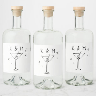 Étiquettes Pour Bouteilles De Liqueur Martini Whimsical Rétro Main Tirée Initiales Perso