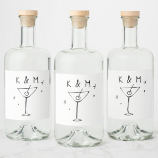Étiquettes Pour Bouteilles De Liqueur Martini Whimsical Rétro Main Tirée Initiales Perso