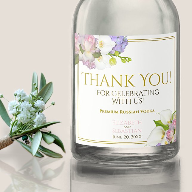 Étiquettes Pour Bouteilles De Liqueur Merci Mariage floral Pastel Spring (Créateur téléchargé)