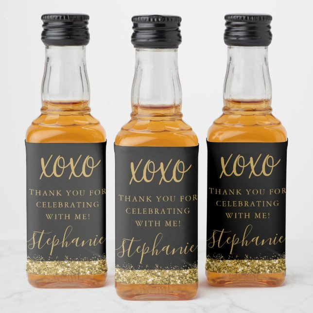 Étiquettes Pour Bouteilles De Liqueur Merci XOXO Noir Or Personnalisé (Bouteilles)