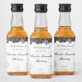 Étiquettes Pour Bouteilles De Liqueur Mini bouteille de liqueur Quinceañera Noir et or