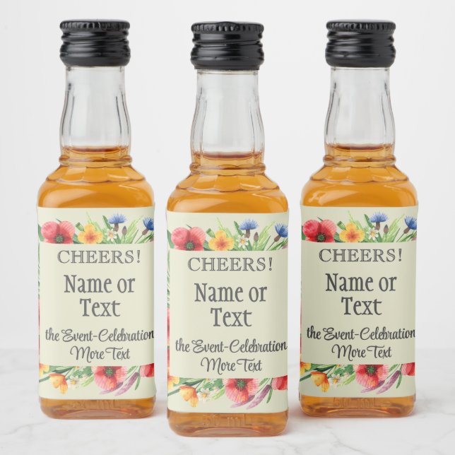 Étiquettes Pour Bouteilles De Liqueur Mini Fleur sauvage couleur d'aquarelle (Bouteilles)