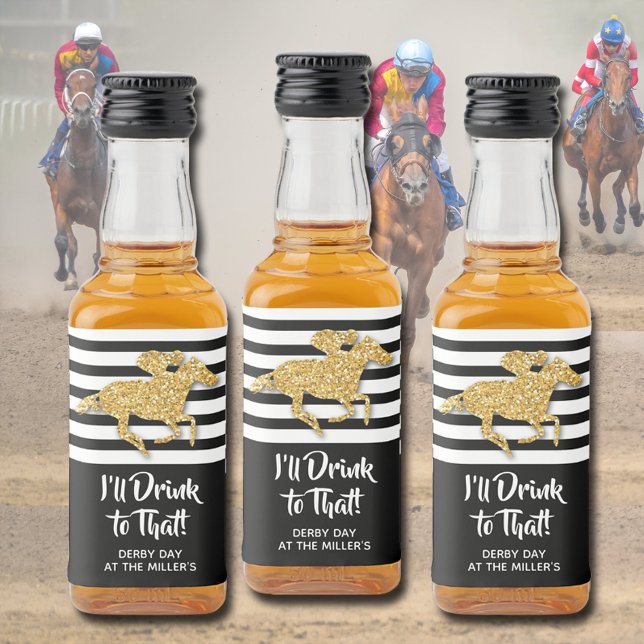 Étiquettes Pour Bouteilles De Liqueur Mini Jour de l'hippocampe d'or Derby (Create beautiful mini liquor bottle labels for your Derby party, serve or give as party favors.)