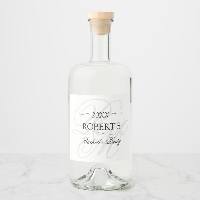 Étiquettes Pour Bouteilles De Liqueur Mini Monogrammé Élégant Bachelor Party (Devant)