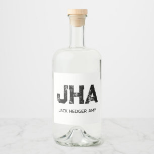 ÉTIQUETTES POUR BOUTEILLES DE LIQUEUR MINIMALISTE NOIR MONOGRAMME À TROIS LETTRES NOM BL