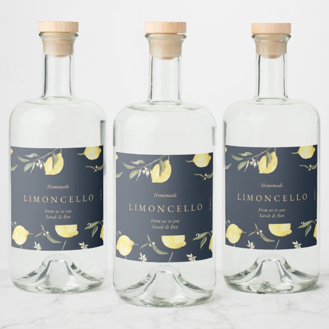 Étiquettes Pour Bouteilles De Liqueur Modern Black Lemons Limoncello Mariage d'événement (Bouteilles)