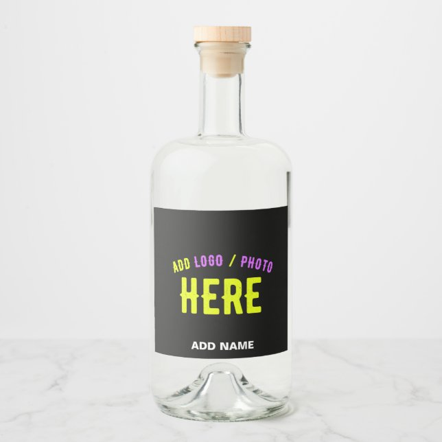 ÉTIQUETTES POUR BOUTEILLES DE LIQUEUR MODERNE ET MODERNE PERSONNALISABLE NOIR VÉRIFIÉ (Devant)