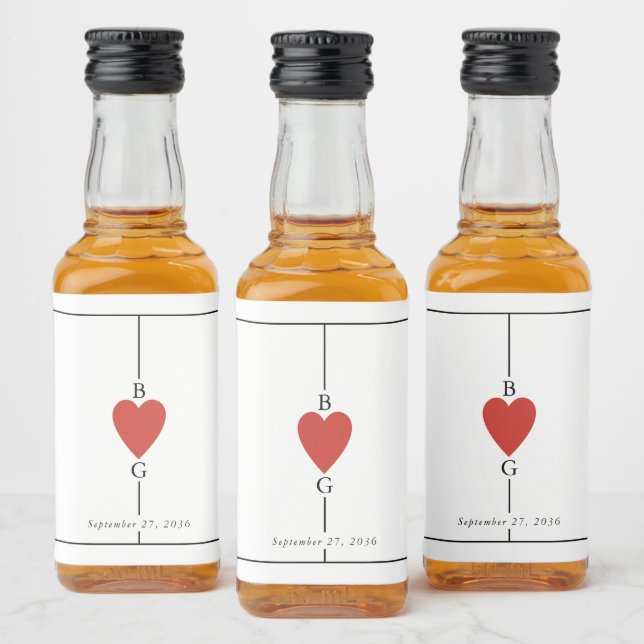 Étiquettes Pour Bouteilles De Liqueur Monogramme Coeurs de jeu Mariage de carte (Bouteilles)