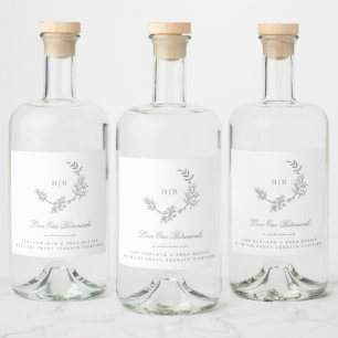Étiquettes Pour Bouteilles De Liqueur Monogramme Sage Green Wreath Classic Mariage Gin