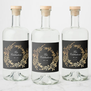 Étiquettes Pour Bouteilles De Liqueur Monogramme traditionnel Noir Crest Mariage classiq