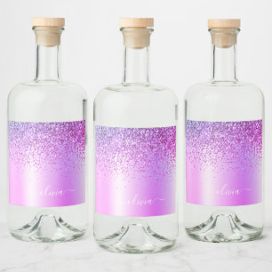 Étiquettes Pour Bouteilles De Liqueur Monogramme violet Parties scintillant Étincelante 