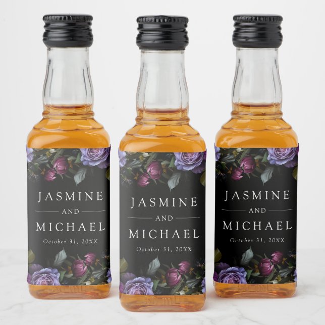 Étiquettes Pour Bouteilles De Liqueur Moody Gothic Purple Floral Mariage (Bouteilles)