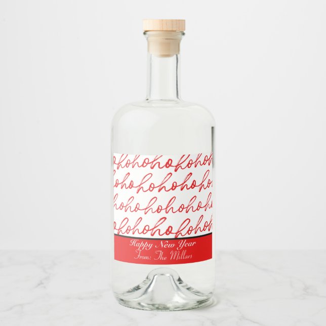 Étiquettes Pour Bouteilles De Liqueur Motif de Noël moderne rouge et blanc (Devant)