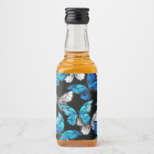 Étiquettes Pour Bouteilles De Liqueur Motif sans couleur foncée avec papillons bleus Mor