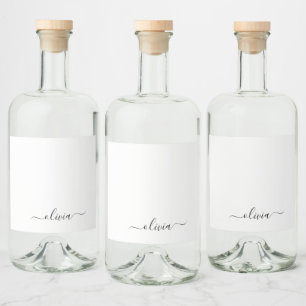 Étiquettes Pour Bouteilles De Liqueur Noir Blanc moderne Script Girl Monogramme Nom