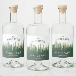 Étiquettes Pour Bouteilles De Liqueur Nom de famille Cabine Green Pine Tree Forest Étiqu
