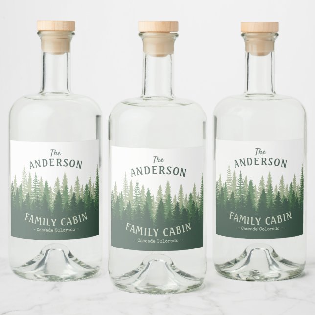 Étiquettes Pour Bouteilles De Liqueur Nom de famille Cabine Green Pine Tree Forest Étiqu (Bouteilles)