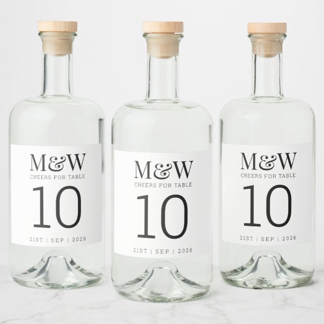 Étiquettes Pour Bouteilles De Liqueur Numéro de tableau Mariage noir blanc (Bouteilles)