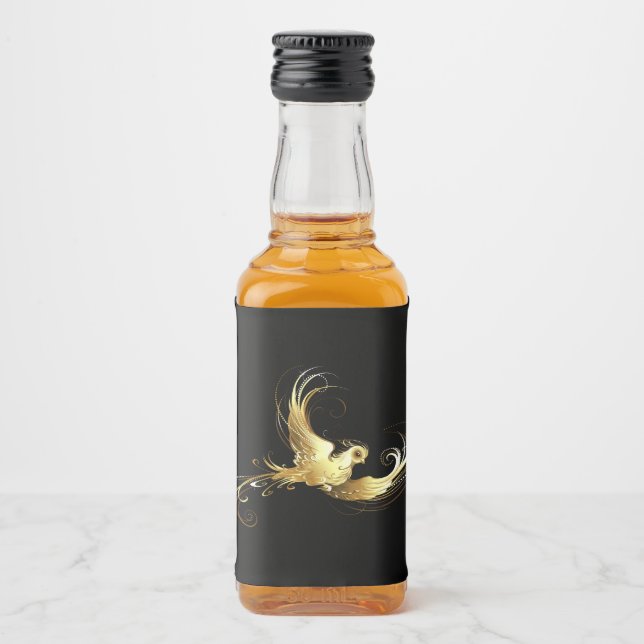 Étiquettes Pour Bouteilles De Liqueur Oiseau d'or sur Arrière - plan noir (Devant)