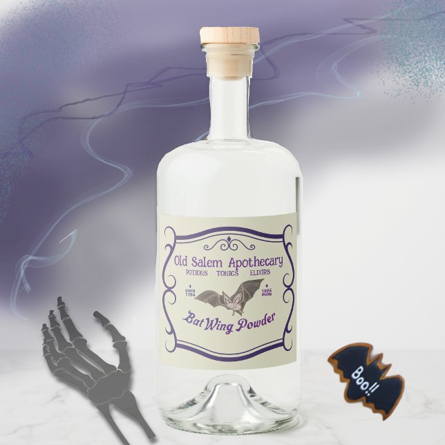 Étiquettes Pour Bouteilles De Liqueur Olde Salem Apothecary BAT TONIC (Olde Salem Apothecary BAT TONIC Liquor Bottle Label)