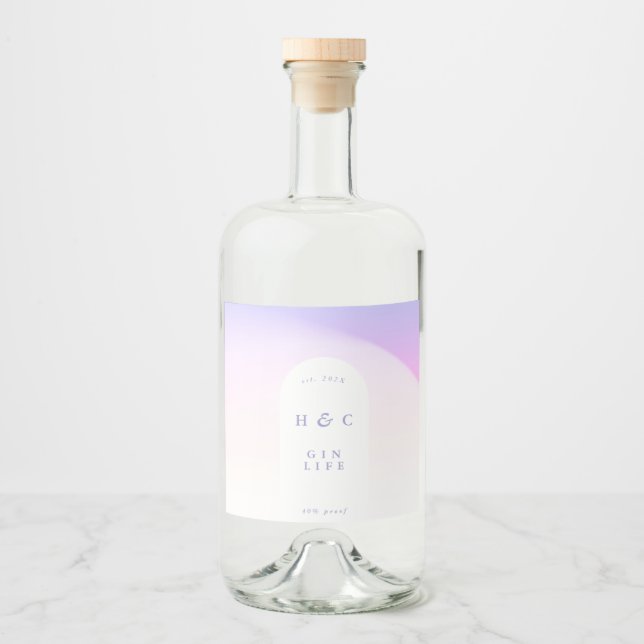 Étiquettes Pour Bouteilles De Liqueur Ombre Gradient Purple Mist Arche Gin Moderne (Devant)
