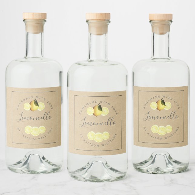 Étiquettes Pour Bouteilles De Liqueur Papier Limoncello Kraft fait maison (Bouteilles)