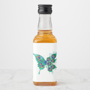 Étiquettes Pour Bouteilles De Liqueur Papillon aux plumes de paon vert