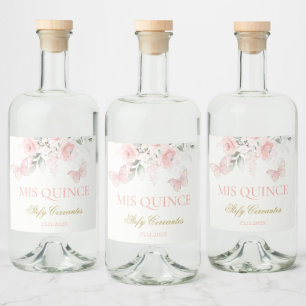 Étiquettes Pour Bouteilles De Liqueur Papillon rose Quinceañera