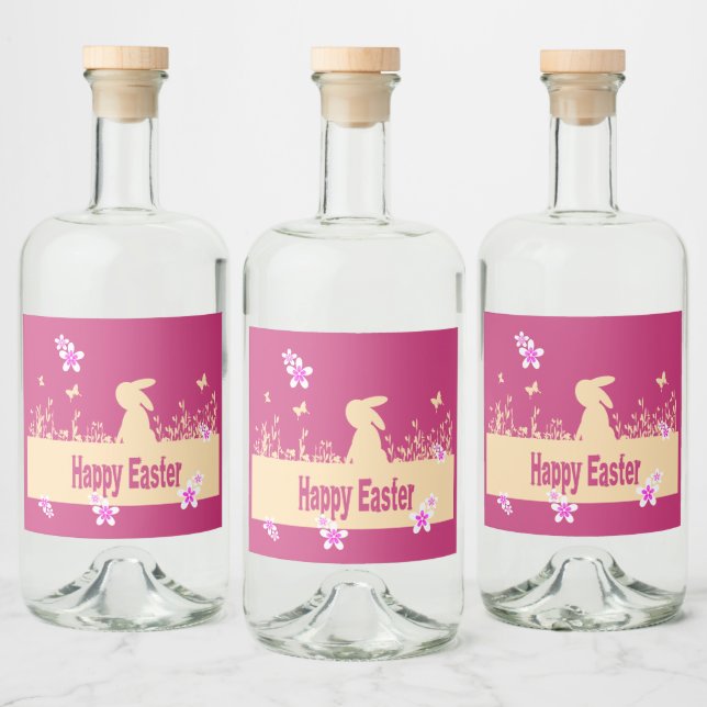 Étiquettes Pour Bouteilles De Liqueur Pâques heureux, lièvre rêveur (Bouteilles)