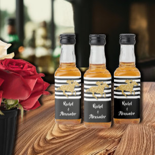 Étiquettes Pour Bouteilles De Liqueur Parties scintillant d'or Faux sur Black Stripes Mi