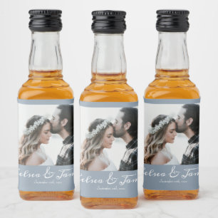 Étiquettes Pour Bouteilles De Liqueur Personnalisé Dusty Blue Calligraphy Mariage photo