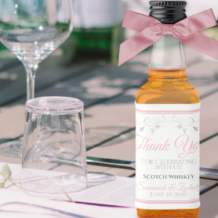 Étiquettes Pour Bouteilles De Liqueur Pink & Grey Élégant Mariage simple Merci Mini