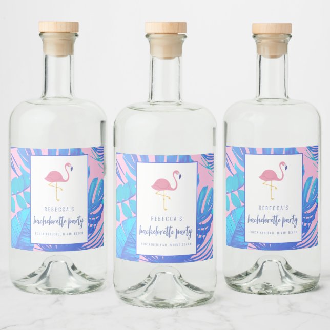 Étiquettes Pour Bouteilles De Liqueur Plage Flamant rose Tropical Rose Bachelorette (Bouteilles)