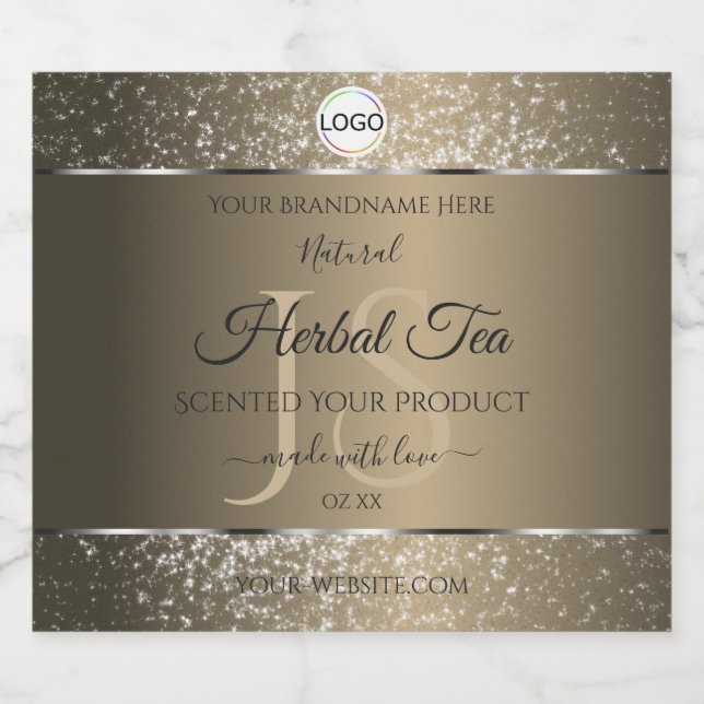 Étiquettes Pour Bouteilles De Liqueur Platine Beige Logo Initiales Parties scintillant É (Étiquettes simples)