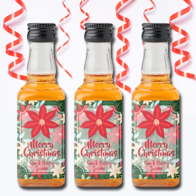 Étiquettes Pour Bouteilles De Liqueur Poinsettia Floral Fête Noël Personnalisé Mini (Créateur téléchargé)