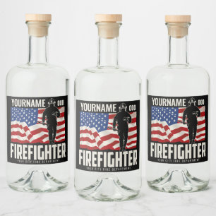 Étiquettes Pour Bouteilles De Liqueur Pompier personnalisé Secourir USA Drapeau Patrioti