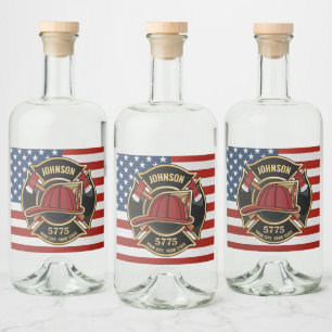 Étiquettes Pour Bouteilles De Liqueur Pompier Secourt incendie Département USA Drapeau p
