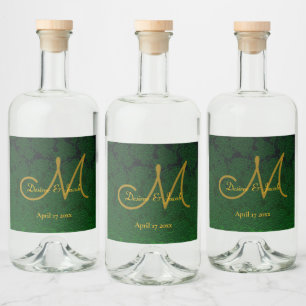 Étiquettes Pour Bouteilles De Liqueur Réception de mariage Monogram Hunter Green Gold