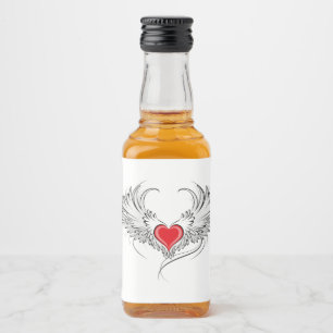 Étiquettes Pour Bouteilles De Liqueur Red Angel Coeur avec ailes
