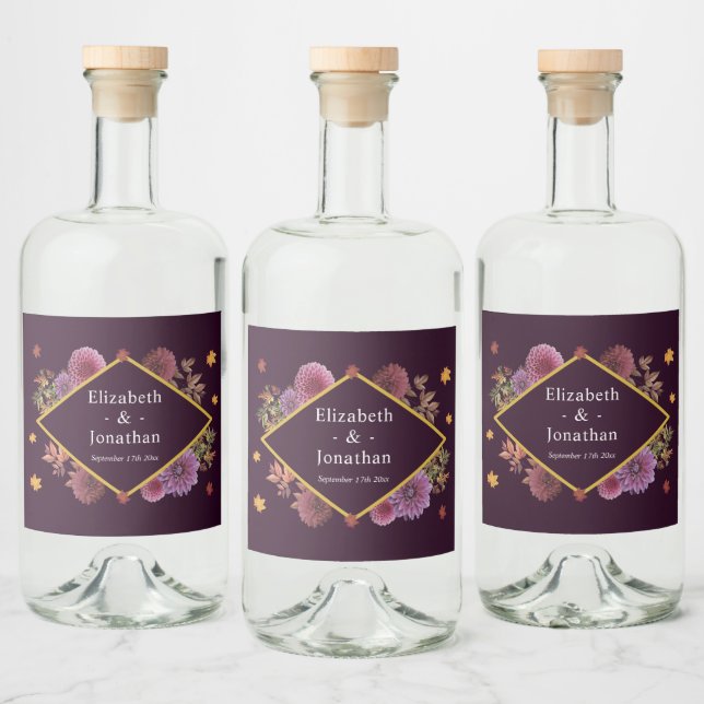 Étiquettes Pour Bouteilles De Liqueur Romantique Automne Dahlia Mariage (Bouteilles)