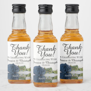Étiquettes Pour Bouteilles De Liqueur Rose bleu en acier romantique Merci Mariage Mini