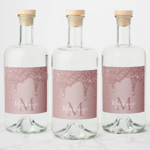 Étiquettes Pour Bouteilles De Liqueur Rose Chic Parties scintillant de goutte d'or Monog